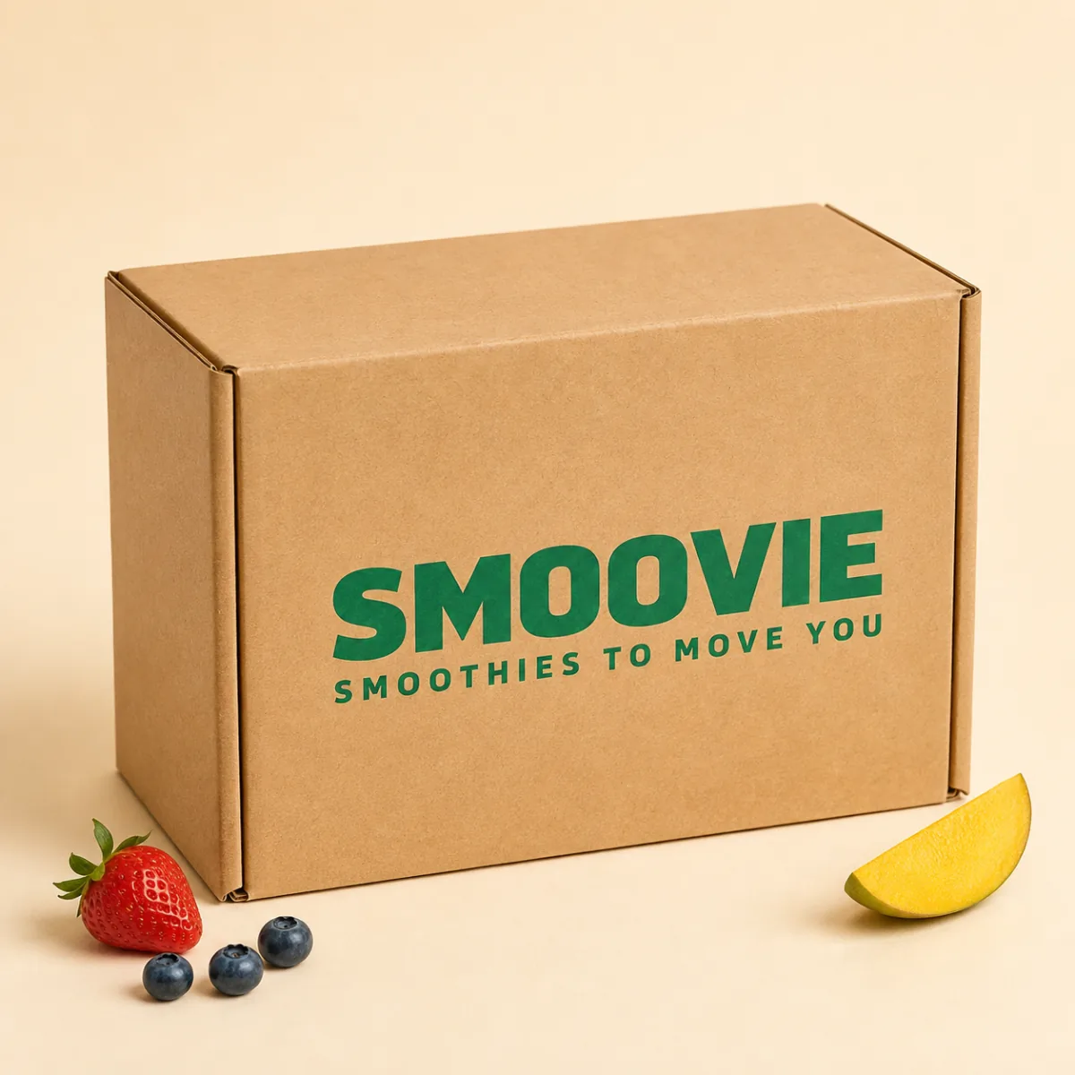 Smoovie Starter Box on a cream set with strawberry, mango and blueberries